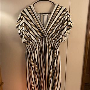 Cross front  striped Smocked Summer Dress